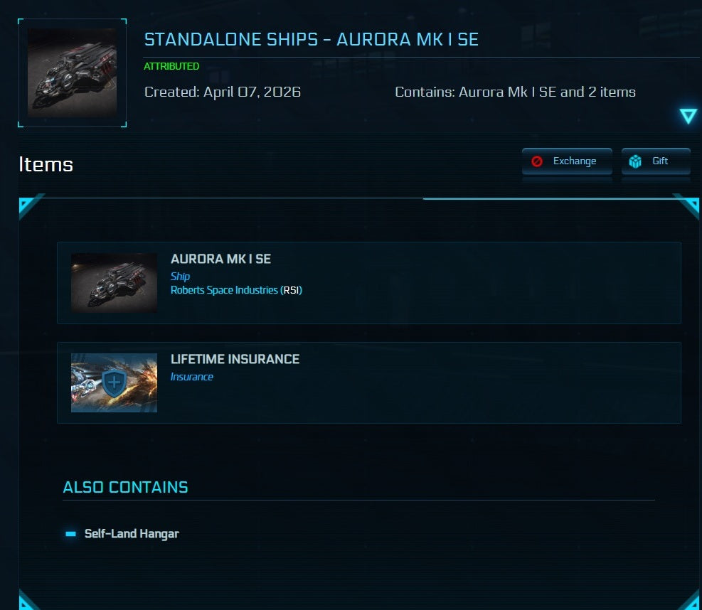 Star Citizen ship Aurora Mk1 SE LTI