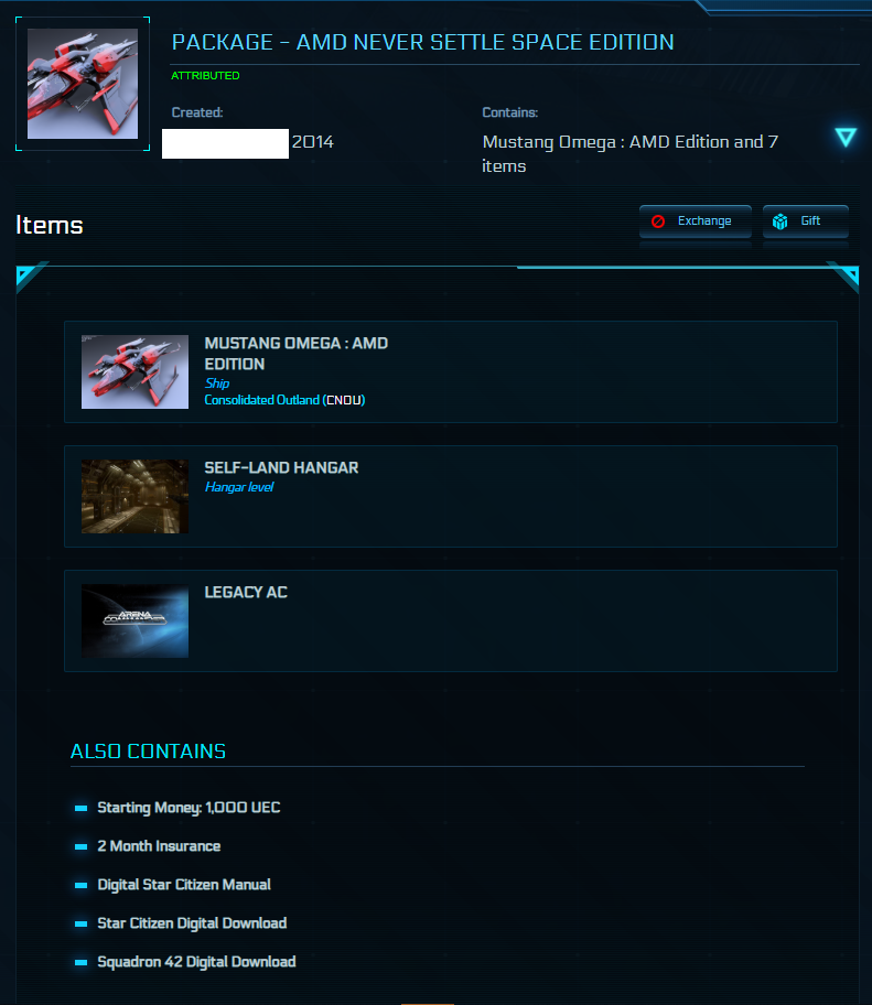 Star Citizen Mustang Omega AMD Edition game package