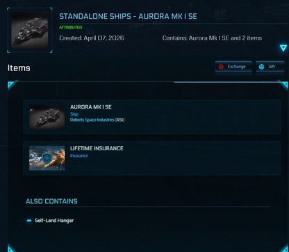 Star Citizen ship Aurora Mk1 SE LTI