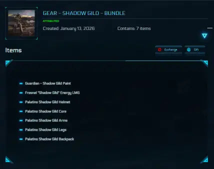 Complete contents list of the Shadow Gild Patch Bundle for Star Citizen