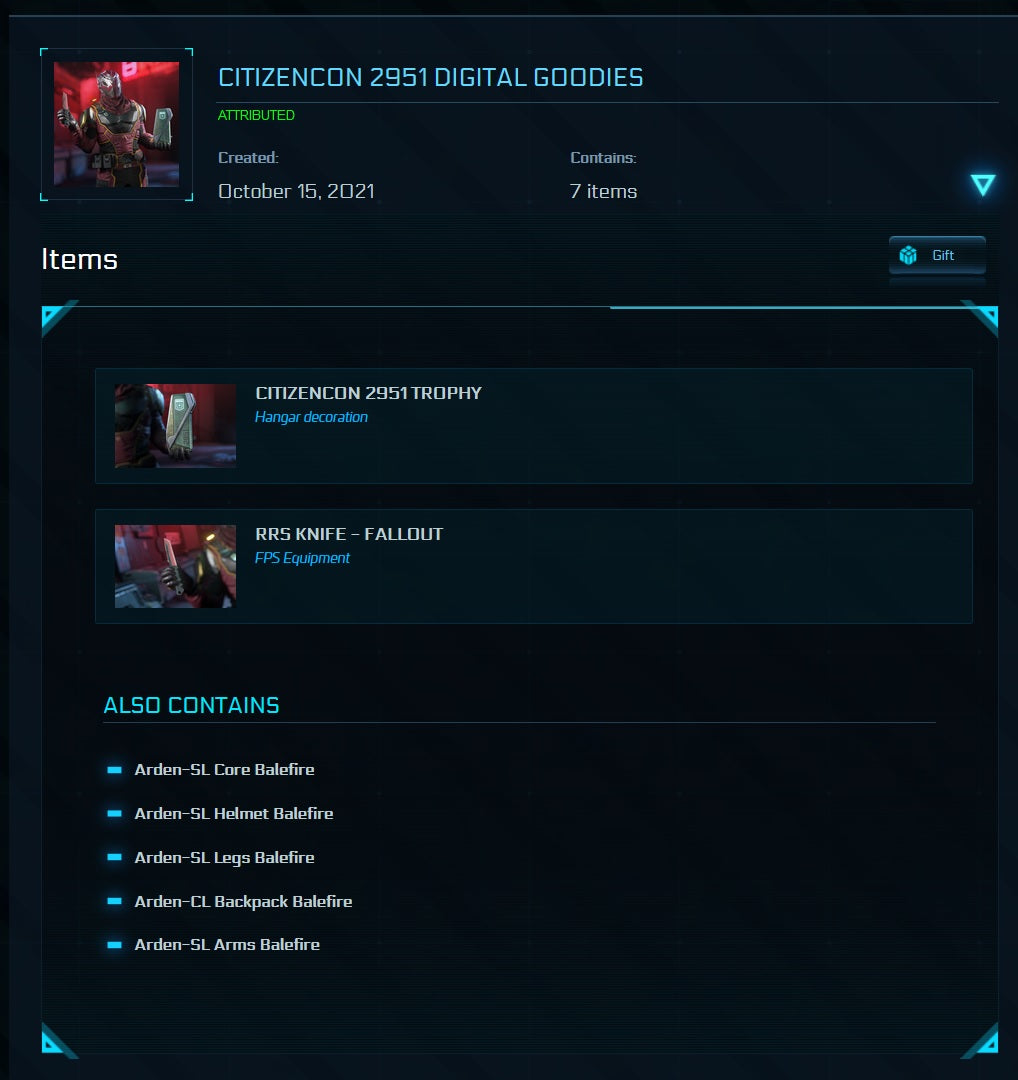Star Citizen CitizenCon 2951 Digital Goodies Pack listed in My Hangar screenshot