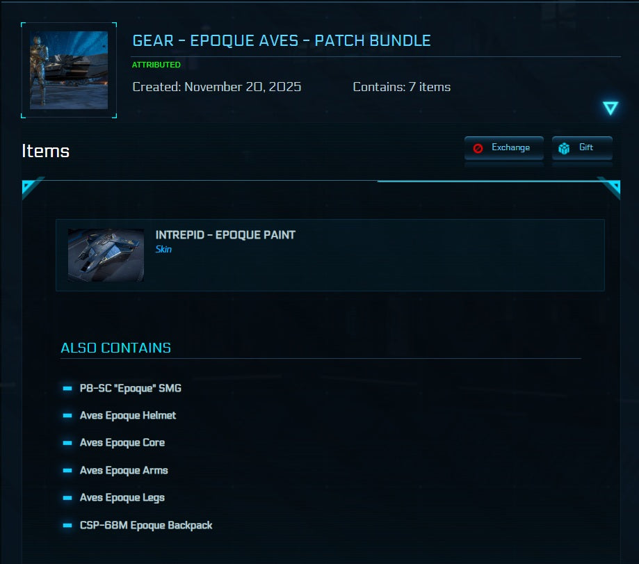 Star Citizen Epoque Aves Patch Bundle full item list screenshot