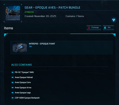 Star Citizen Epoque Aves Patch Bundle full item list screenshot