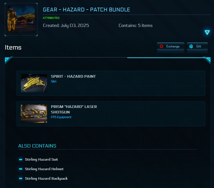Star Citizen Hazard Patch Bundle full item list screenshot