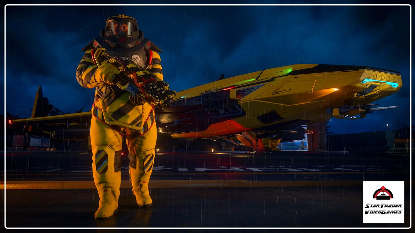 Star Citizen Hazard Patch Bundle with Spirit paint, Prism laser shotgun, Stirling Hazard suit, helmet, and backpack