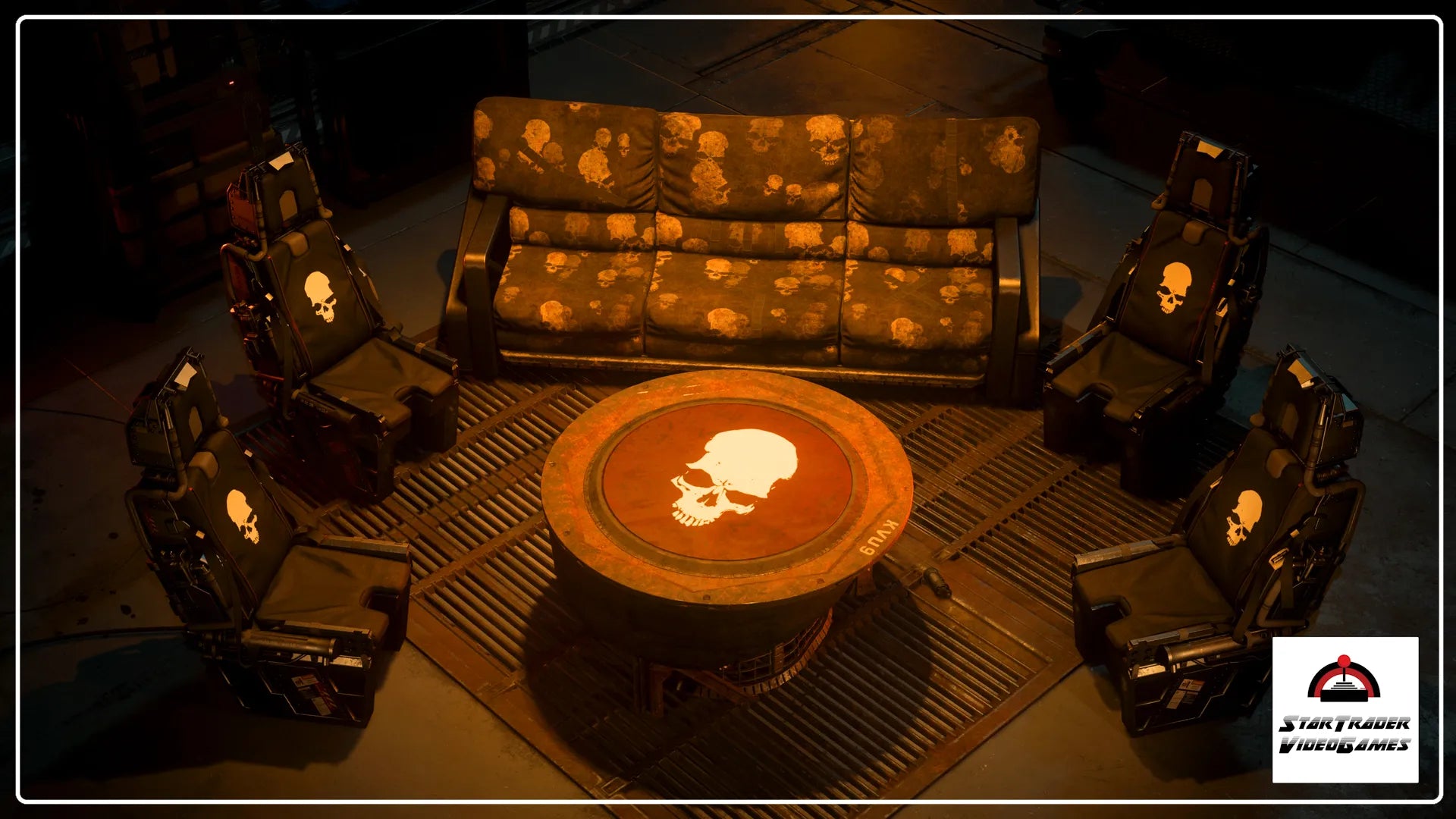 Star Citizen Salvaged Skull Relax to the Max Set with table, couch, and four lounge chairs